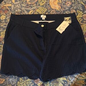 Crown & Ivy Ladies Shelby Navy Blue Scalloped Shorts